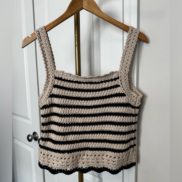 Madewell Tops - Madewell Striped Crochet Square-Neck Tank in Beige and Black NWT